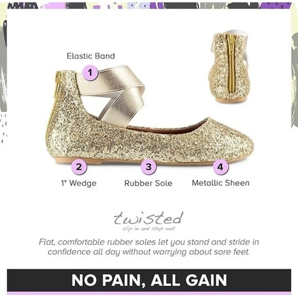 Big Girl Ballet Flats by Twisted Cherie Gold Size 4‎ New With Tags